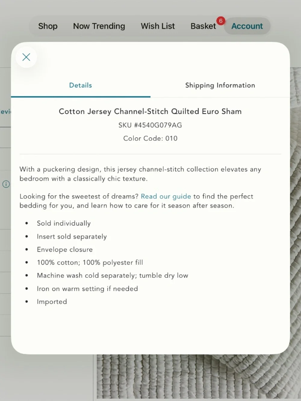 Anthropologie Jersey Channel Stitch Collection Euro Sham
